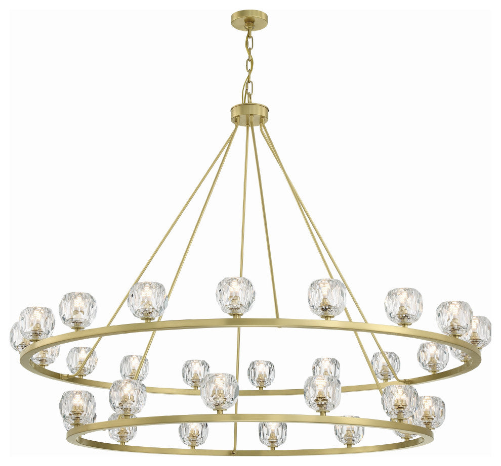 Aragon 30-Light Soft Brass Chandelier, Faceted Cut Crystal