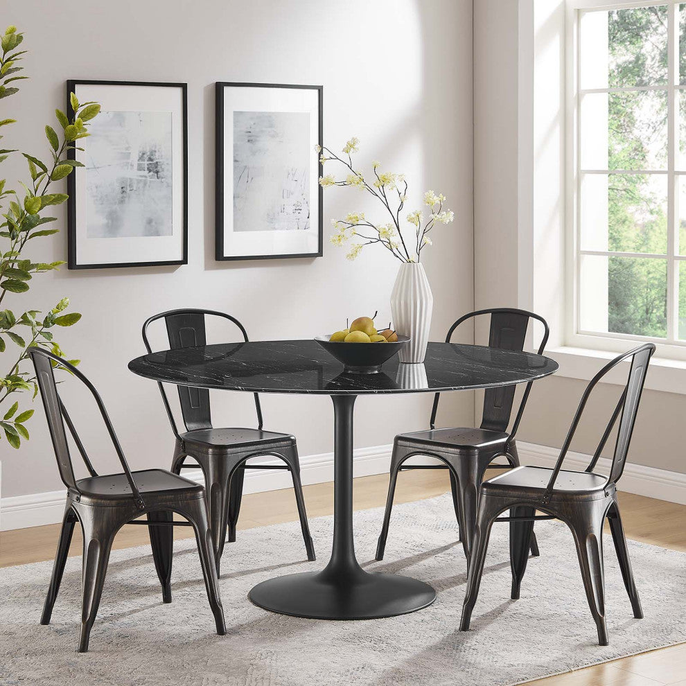 Modway Lippa 54" Artificial Marble Dining Table, Black Black