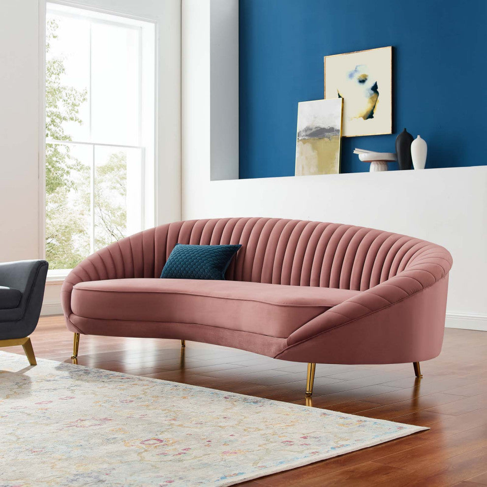 Tufted Sofa, Velvet, Pink, Modern, Living Lounge Room Hotel Lobby Hospitality