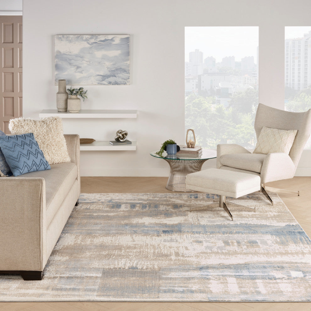 Nourison Solace 8' x 10' Ivory/Grey/Blue Modern Indoor Area Rug