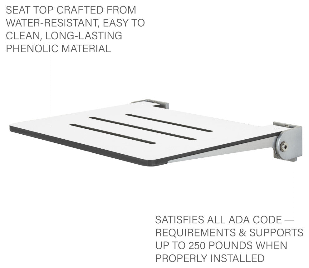 Seachrome SlimLine Folding Wall Mount Shower Seat, White Seat With Silver Frame