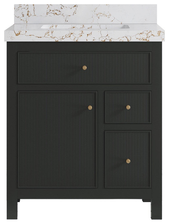Sonoma 30" Single Sink Bath Vanity in Black Top, 2" Viola Gold