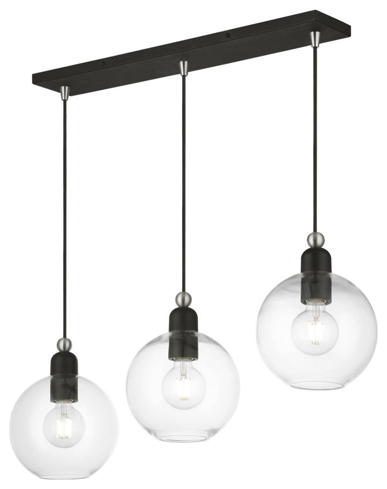 Downtown 3 Light Black With Brushed Nickel Accents Sphere Linear Chandelier