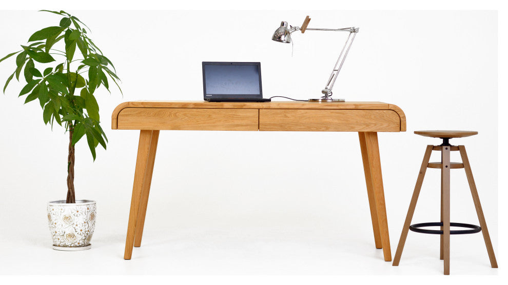 Maya 2-Drawers Computer Desk Solid Oak Wood, Natural Oak