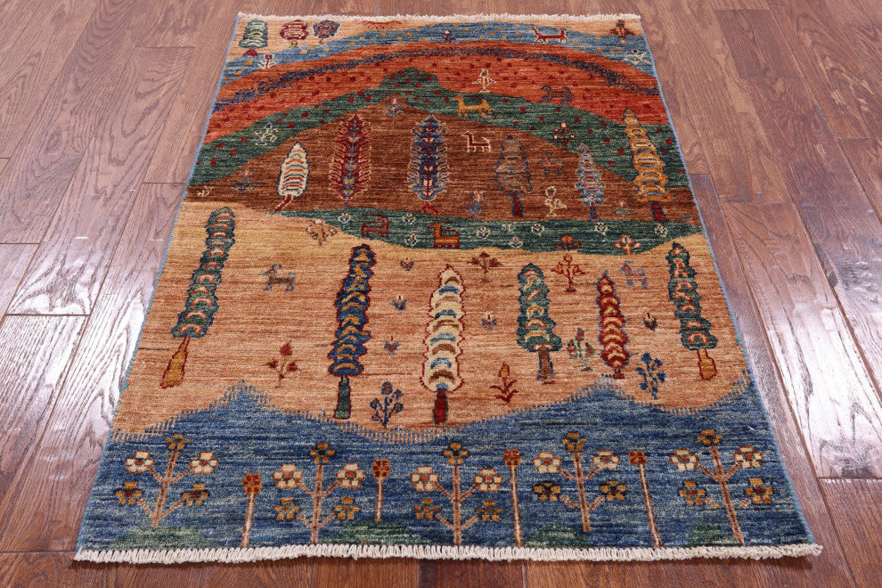 Hand-Knotted Tribal Persian Gabbeh Wool Rug 2' 11" X 4' 1" Q10715