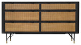 Saratoga 6 Drawer Dresser in Black Acacia with Rattan
