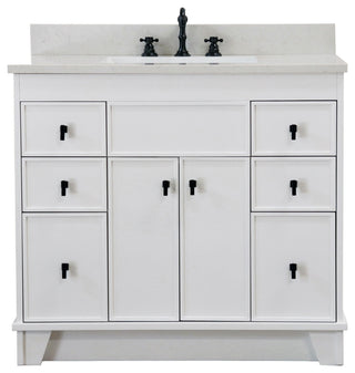 39" Single Sink Vanity, White Finish With Engineered Stone Top