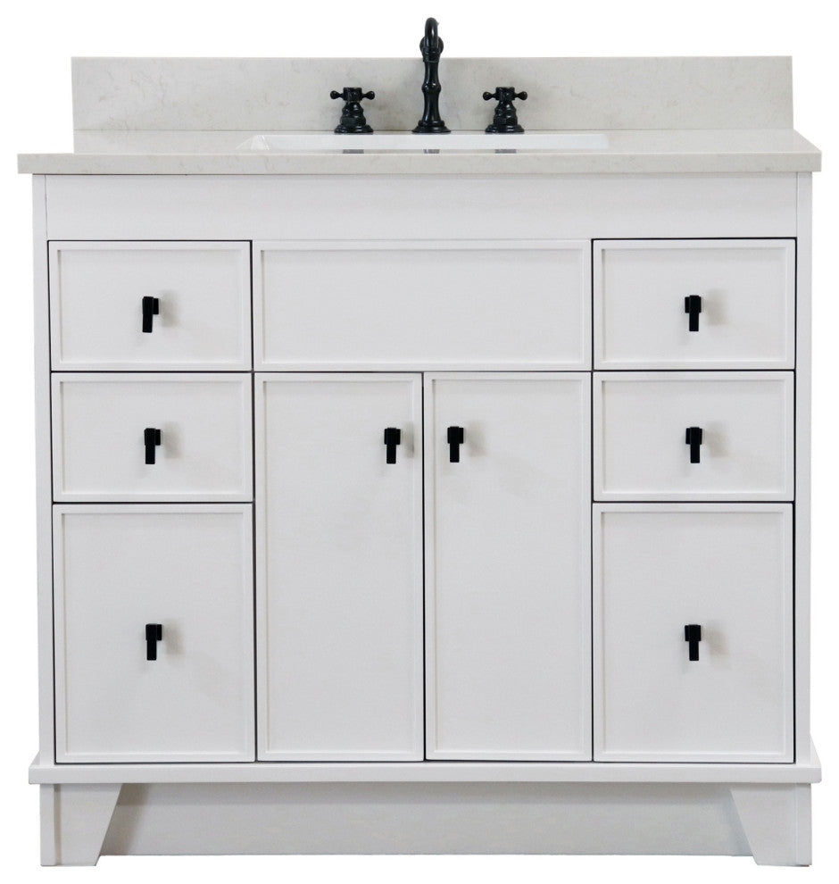 39" Single Sink Vanity, White Finish With Engineered Stone Top
