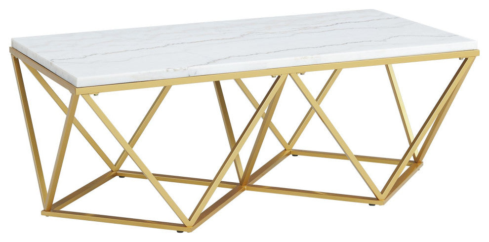 Riko Rectangular Coffee Table WithGold Metal Leg