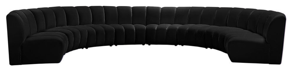 Infinity Channel Tufted Velvet Modular Chair, Black, 8 Piece