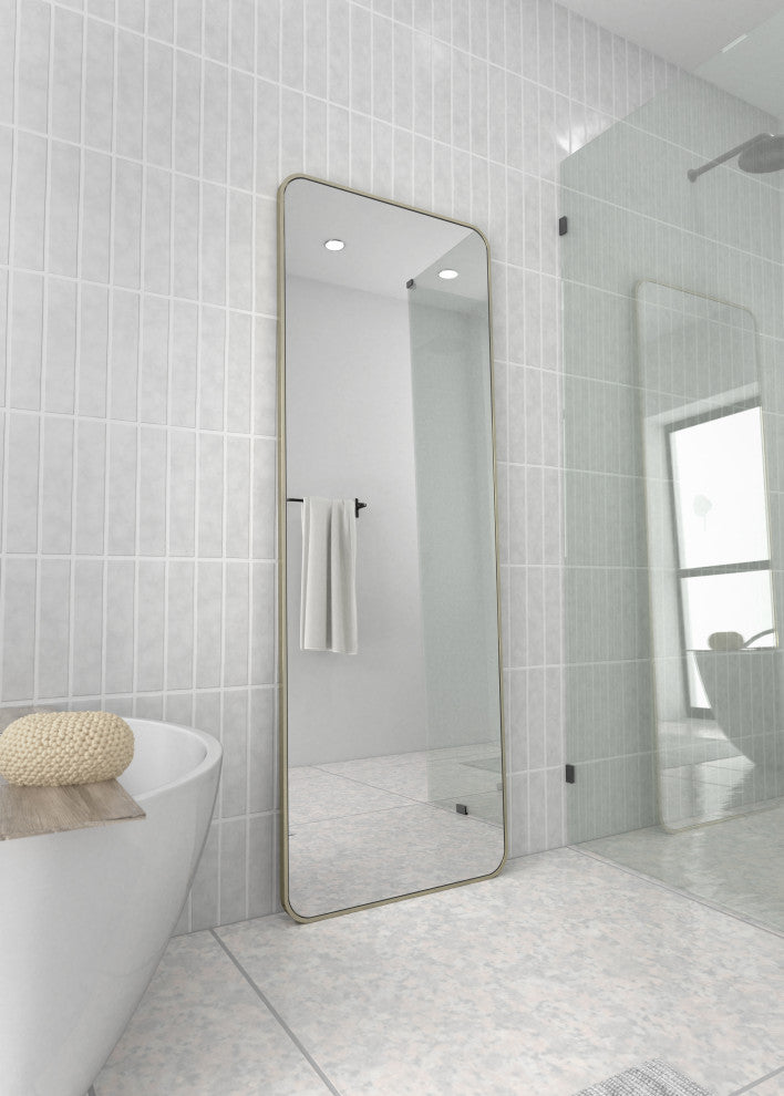 24" W X 67 " H Leaner Dressing Framed Mirror, Satin Brass