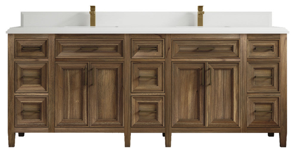 Santa Monica 84 Double Sink Bath Vanity in Graywashed Teak 1.5" White Quartz