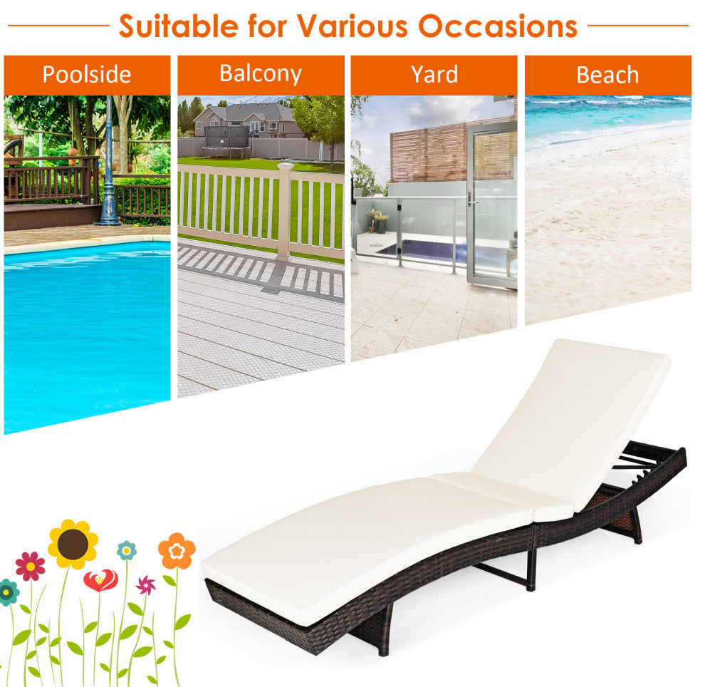 Costway Adjustable Pool Lounge Chair Outdoor Furniture PE Wicker W/Cushion