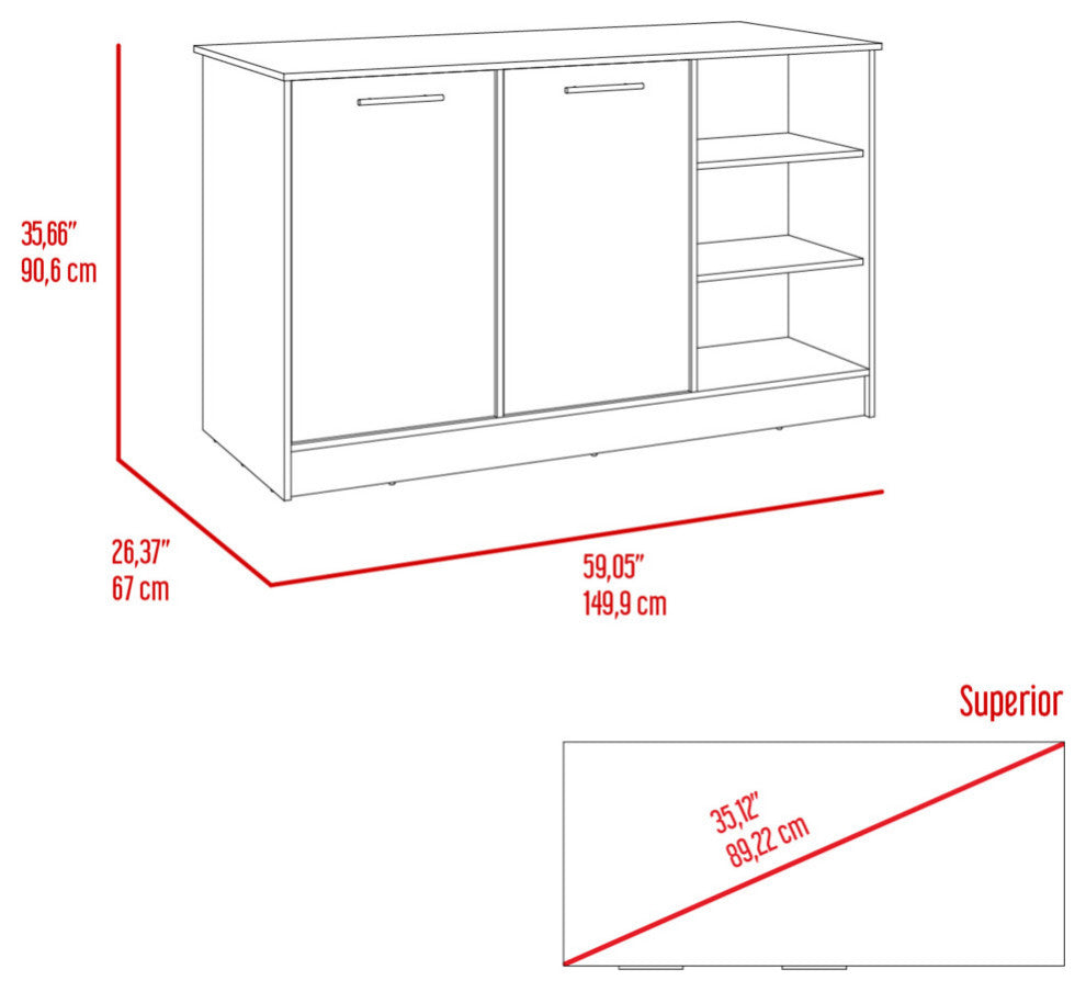 Gladiolus Kitchen Island White-Dark Brown