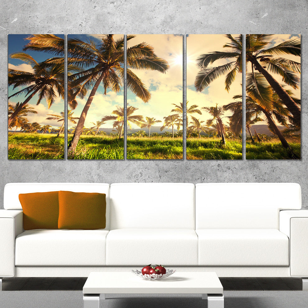 Beautiful Palm Plantation in Hawaii, Landscape Canvas Print, 60"x28", 5 Panels