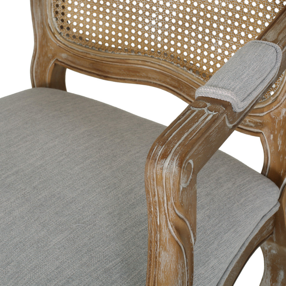 Absaroka French Country Fabric Wood and Cane 5-Piece Dining Set, Natural/Light Gray