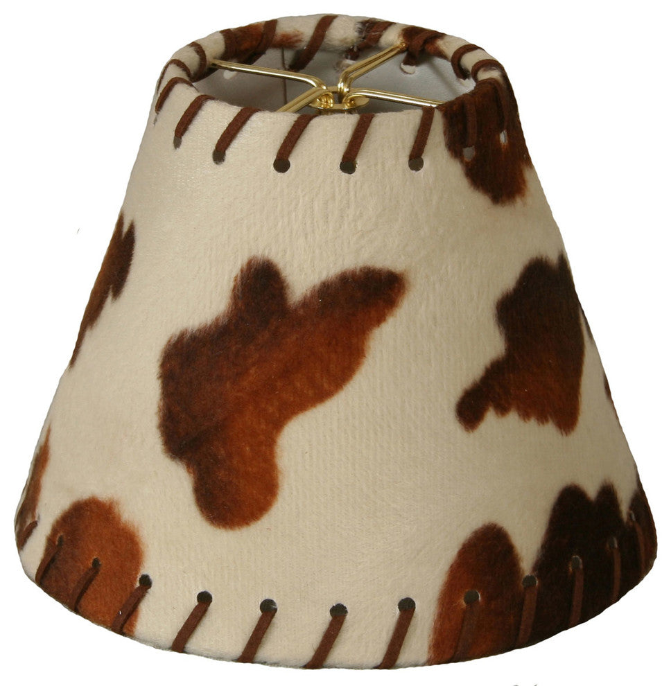 Royal Designs 6" Brown/Beige Cowhide Chandelier Lamp Shade With Lace, Single