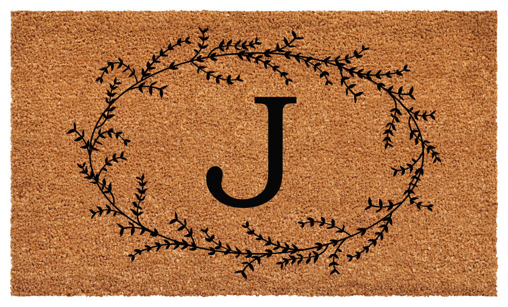 Calloway Mills Rustic Leaf Vine Monogrammed Doormat, 17"x29", Letter J