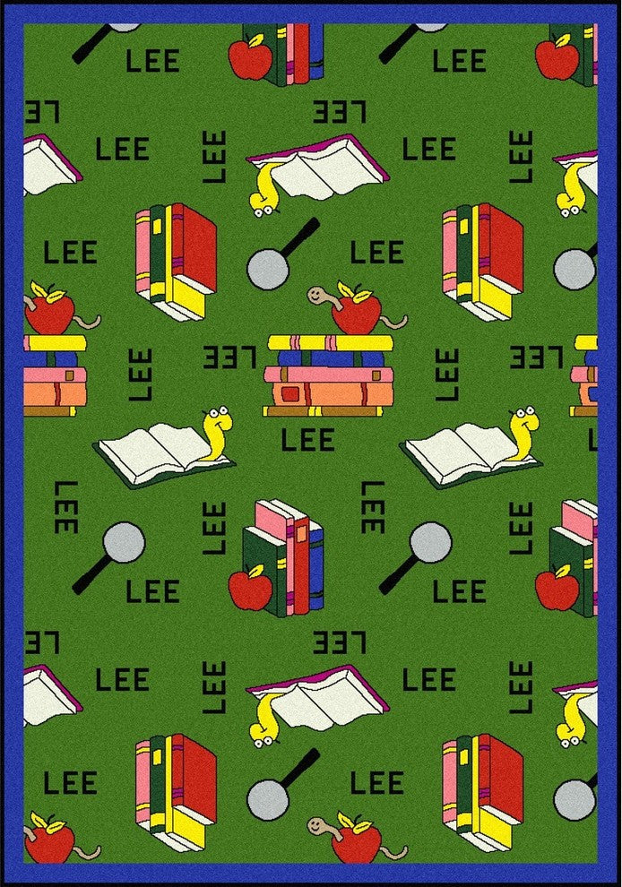 Kid Essentials Rug, Bookworm, Spanish, 7'8"x10'9", Green