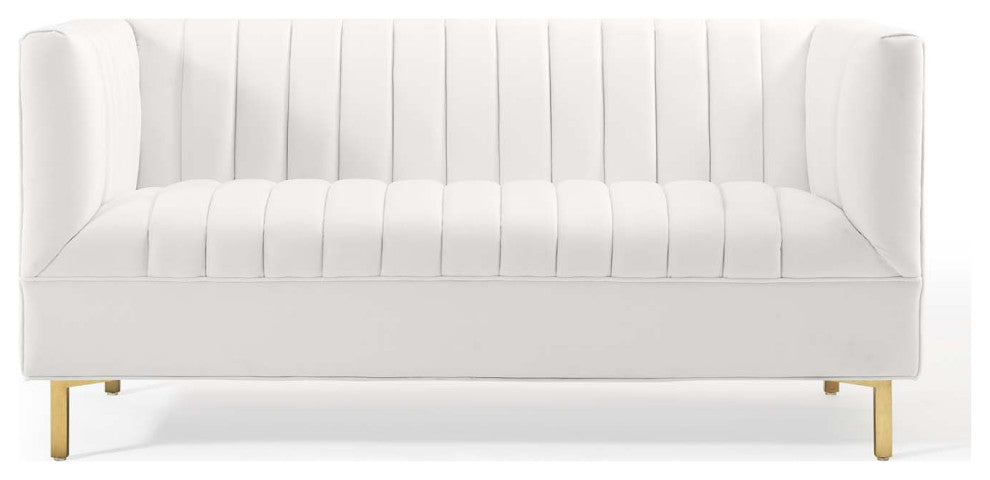 Shift Channel Tufted Performance Velvet Loveseat White