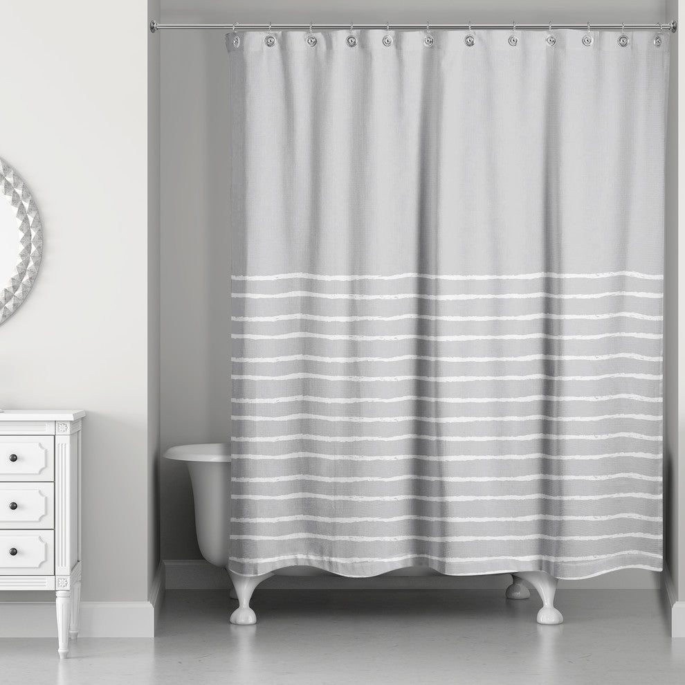 Sketch Stripes Shower Curtain, Gray and White