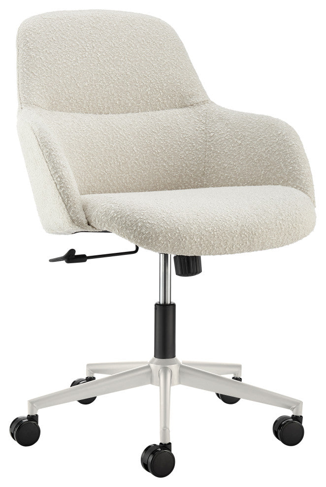 Mia Office Chair, Ivory Fabric With White Base