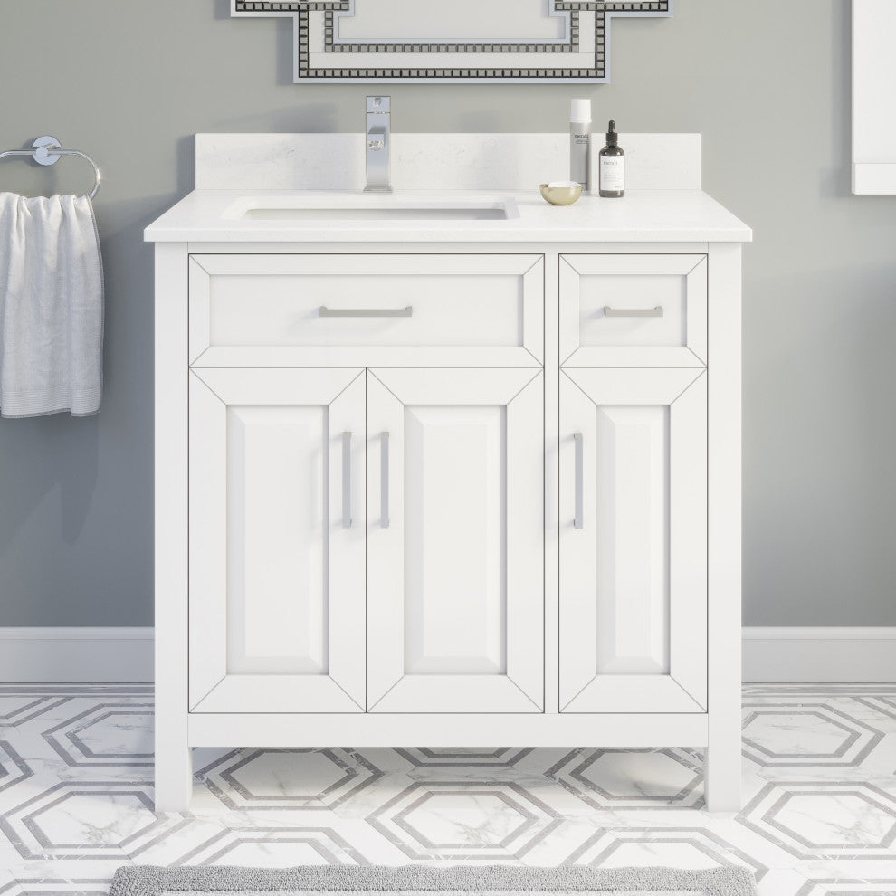 Terrence 36" Vanity with Power Bar and Drawer Organizer, White