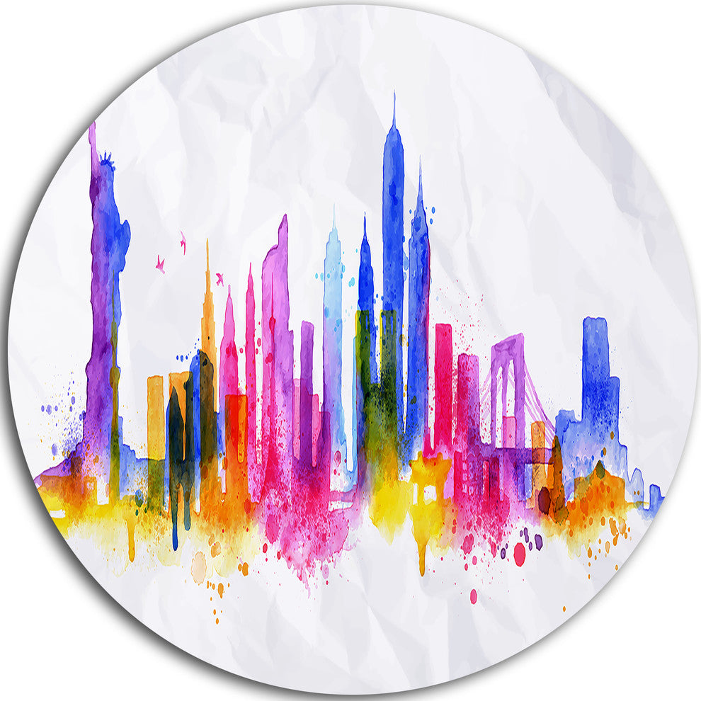 Silhouette Overlay New York, Cityscape Round Metal Wall Art, 23"