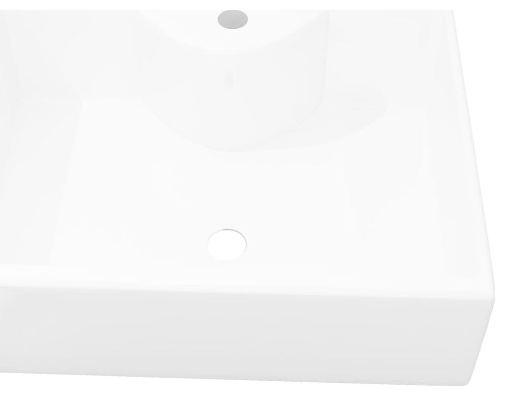 vidaXL Bathroom Sink Wash Basin Bath Sink Ceramic with Faucet Hole White Square