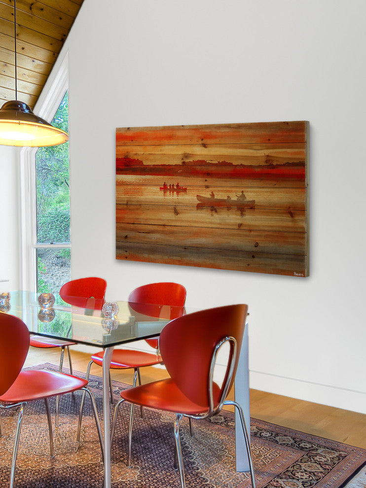 "Lake Lavielle" Painting Print on Natural Pine Wood, 18"x12"