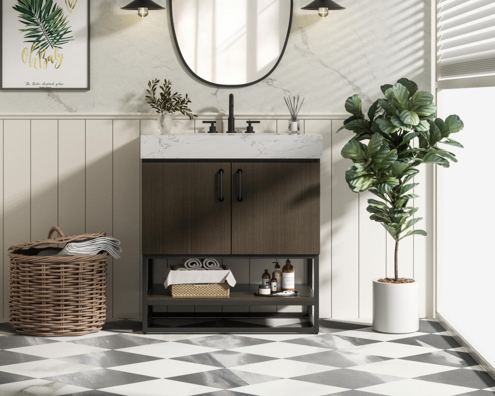 Home Living 30" Single Bathroom Vanity, Mocha Brown