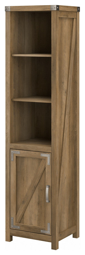 kathy ireland Home Cottage Grove Narrow Bookcase With Door, Reclaimed Pine