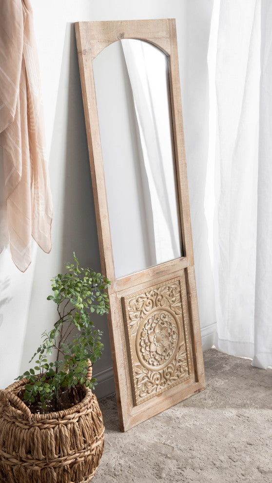 Moynihan Wooden Panel Mirror, Rustic Brown 18x55
