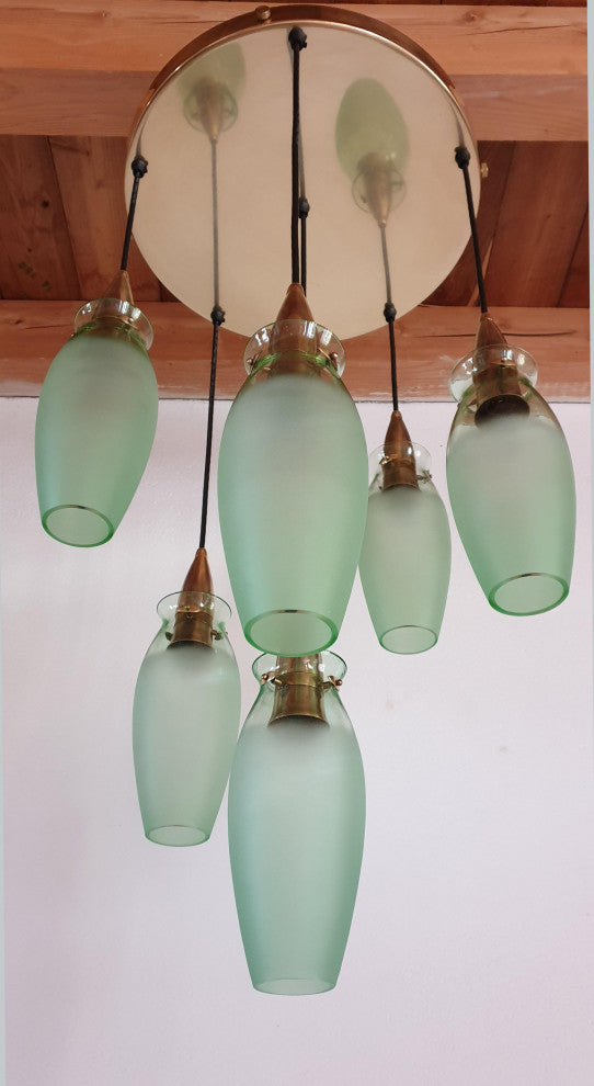 Brass and Glass Italian Mid-Century Modern Flush Mount, Arredoluce