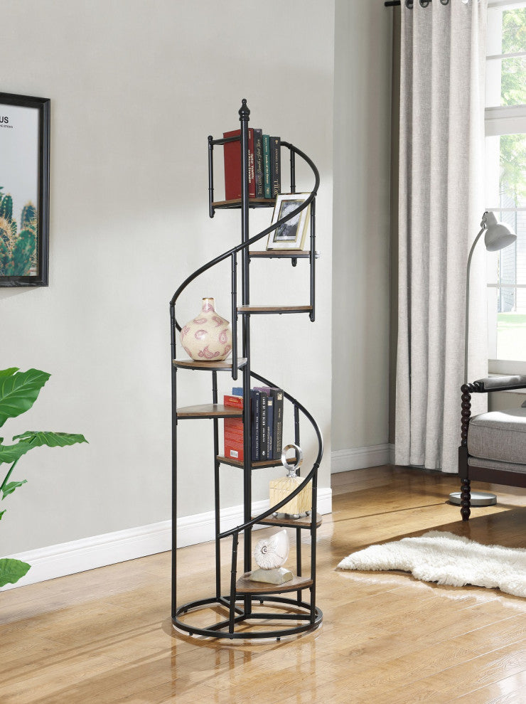 8-Shelf Staircase Bookcase, Black and Rustic Brown