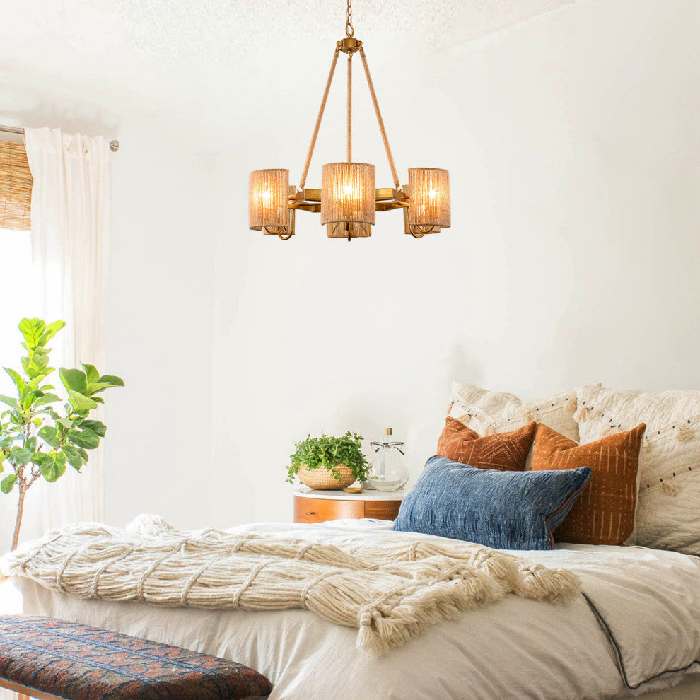28.74 in. 6-Light Farmhouse Chandelier with Rope Sole shade