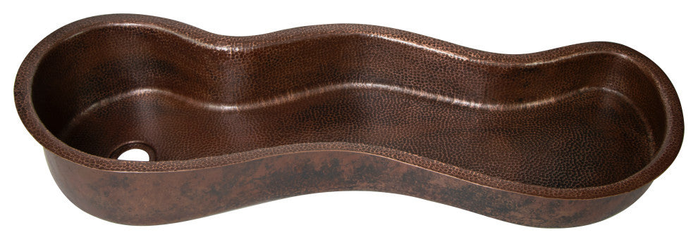 40" ZigZag Inclined Bottom Hammered Copper Bathroom Sink, 17 Gauge