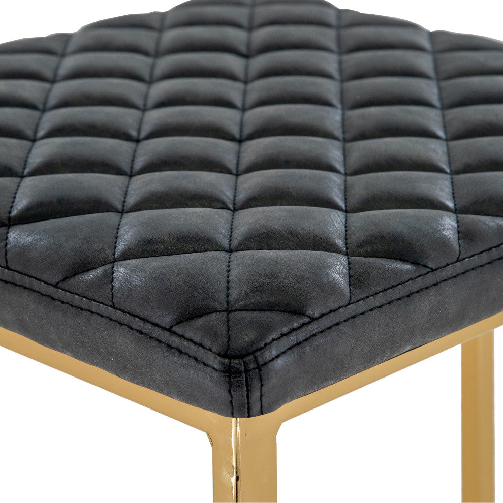 LeisureMod Quincy Quilted Stitched Leather Bar Stools With Gold Metal Frame