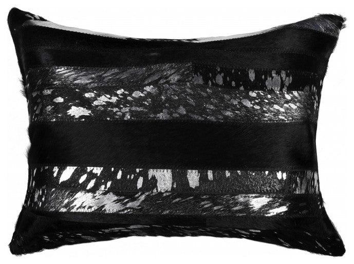 12" X 20" X 5" Black And Silver  Pillow