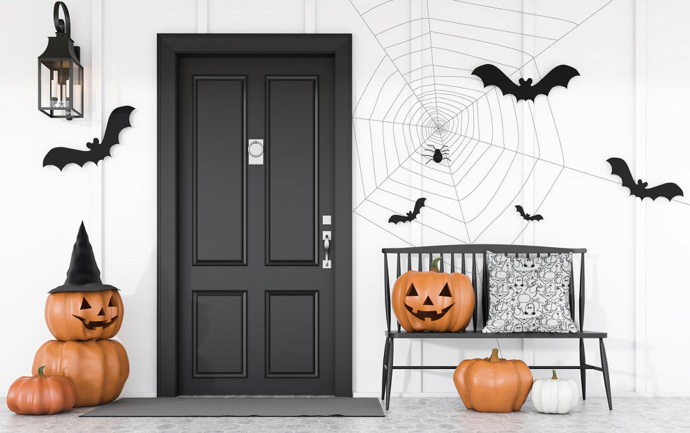 Halloween Outlines Indoor/Outdoor Throw Pillow, White, 18"x18"