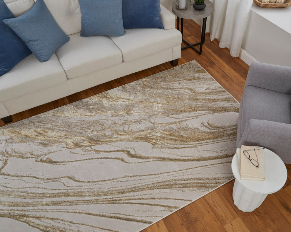 Tripoli Modern Abstract, Ivory/Taupe/Gold, 5'x8' Area Rug