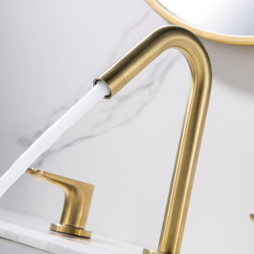 Double Handle Deck Mounted Bathroom Sink Faucet, Brushed Gold
