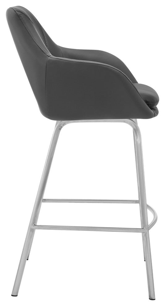 Aura Gray Faux Leather and Brushed Stainless Steel Swivel 30" Bar Stool