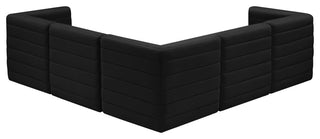 Quincy Velvet Upholstered 5-Piece L-Shaped Modular Sectional, Black