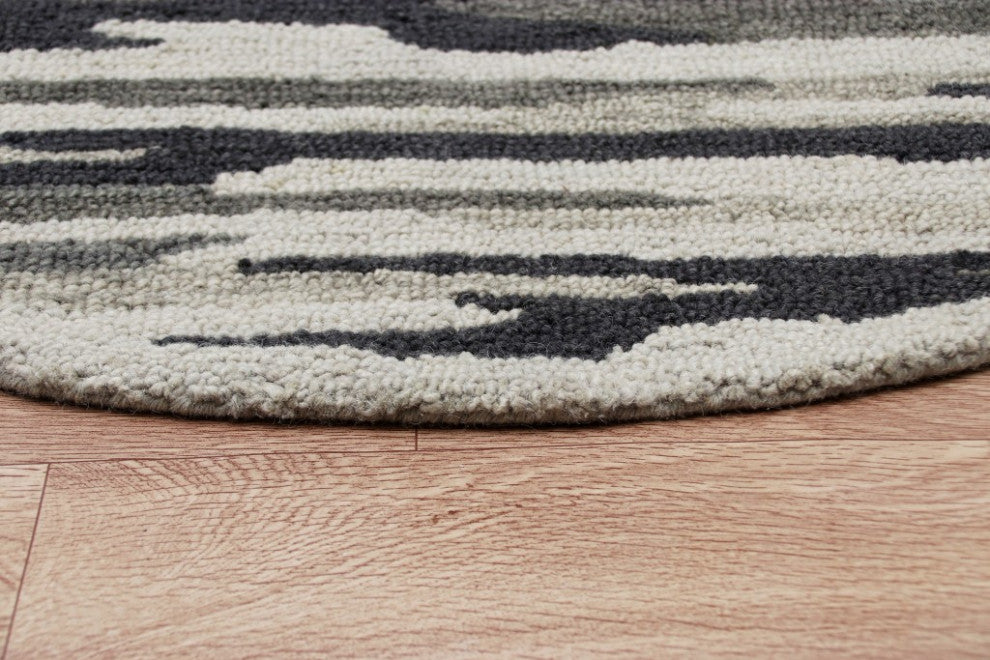 4" Round Black and Gray Camouflage Area Rug
