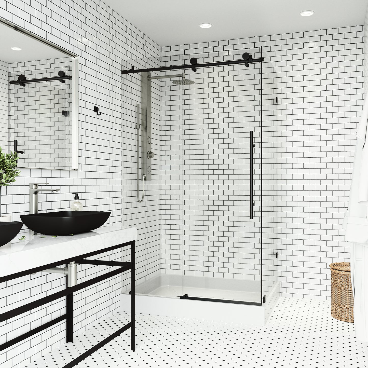 VIGO Elan E-Class Frameless Sliding Shower Enclosure, Matte Black, 36" D X 48" W X 82" H, Left Base