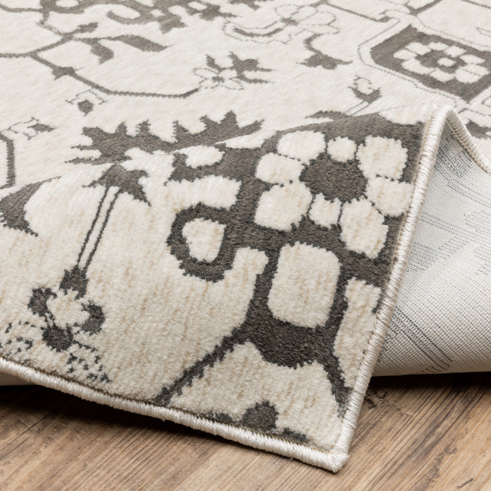 Iris Two-Tone Oriental Ivory/ Grey Area Rug 9'10" x 12'10"