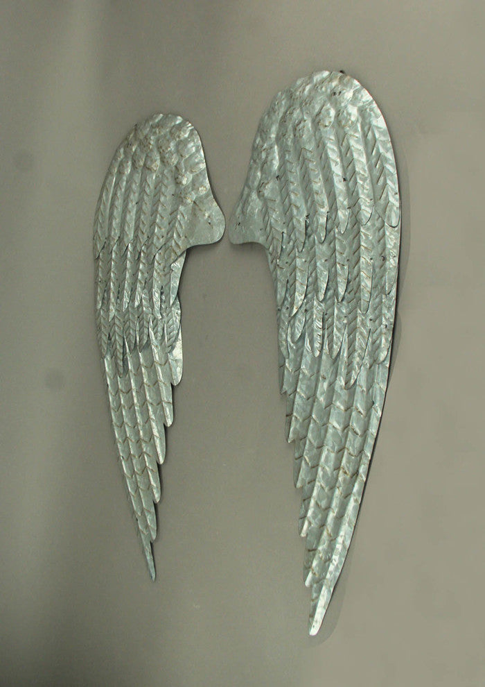 Galvanized Metal Rustic Angel Wings Wall Decor Set