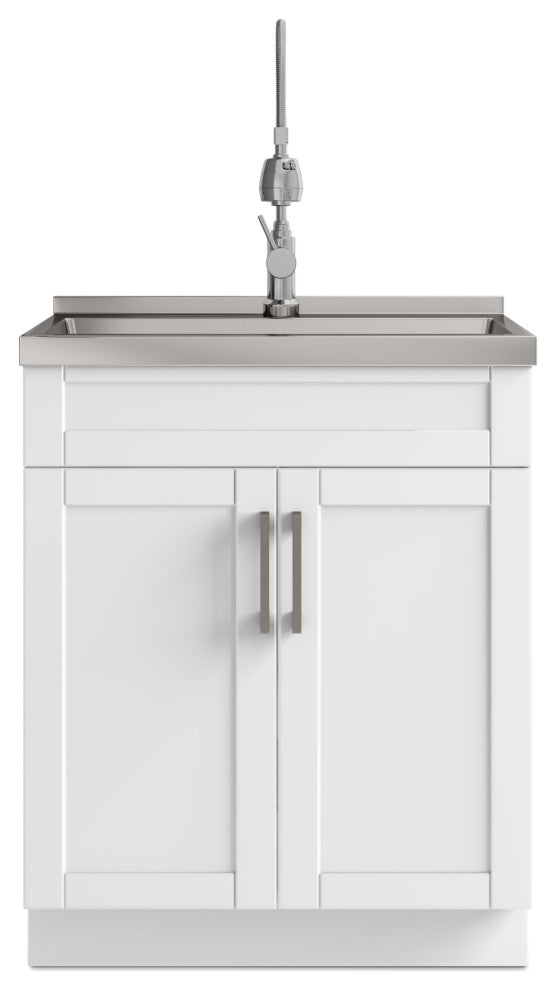 Hennessy Contemporary 24" Deluxe Laundry Cabinet, Faucet, White, 28"