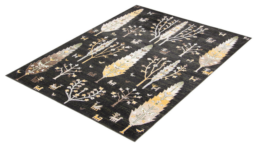 Aqua Pine Area Rug, Black, 5'x7'